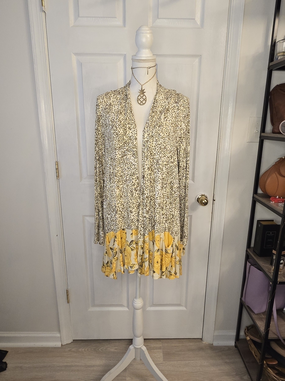 LOGO Lori Goldstein Long Sleeve Open Cardigan Topper Large Butter Yellow Rose